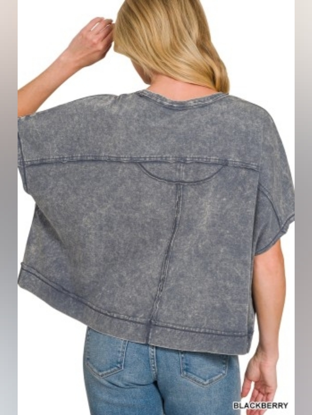 Zenana Acid Washed Round Neck Short Sleeve Oversized T-Shirt-Womens - Picture 4 of 6